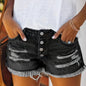 Ladies, Summer Mid-Waist Ripped Stretch Jeans, Shorts, Frayed Burrs, Burrs Hem, Casual Straight-Breasted Denim Shorts