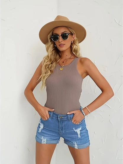 Women's High Waist Ripped Denim Shorts - Distressed Summer Fashion, Breathable Stretch Jeans with Rolled Hem, Casual Blue Denim Shorts for Spring/Summer, Jean Shorts