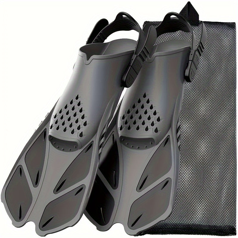 [Popular Choice] Qingsong Adjustable Snorkeling Fins with Buckles, Open Heel Design, Short Travel Swim Fins for Adults - Men and Women, Black