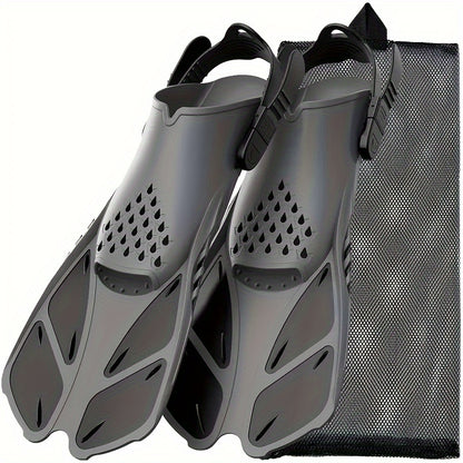 [Popular Choice] Qingsong Adjustable Snorkeling Fins with Buckles, Open Heel Design, Short Travel Swim Fins for Adults - Men and Women, Black