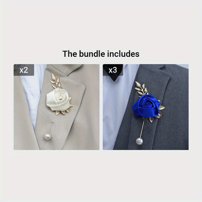 1pc High-end Faux Pearl & Rose Bud Boutonniere For Wedding Party Prom Decorations