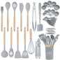 Kitchen Utensils Set- 46 pcs Cooking Utensils with Tongs, Spoon, Meat Chopper, Spatula & Opener Made of Heat-Resistant Food Grade Silicone and Wooden Handles Kitchen Gadgets Tools Set for Nonstick Cookware, With hooks