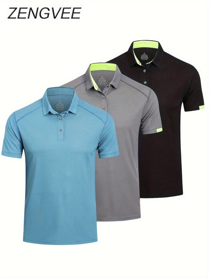 3pcs Mens Shirts Short Sleeve Breathable Quick Dry Golf Shirts Mens Running Sports Tee Top Gym Workout T Shirts