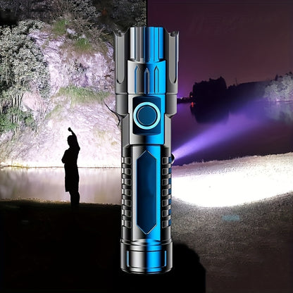 2pcs LED Ultra-bright Flashlights, Rechargeable High Lumens, 3 Modes, Zoom, Portable Camping Flashlights, For Outdoor Hiking, Home Emergency, Built-in Lithium Battery