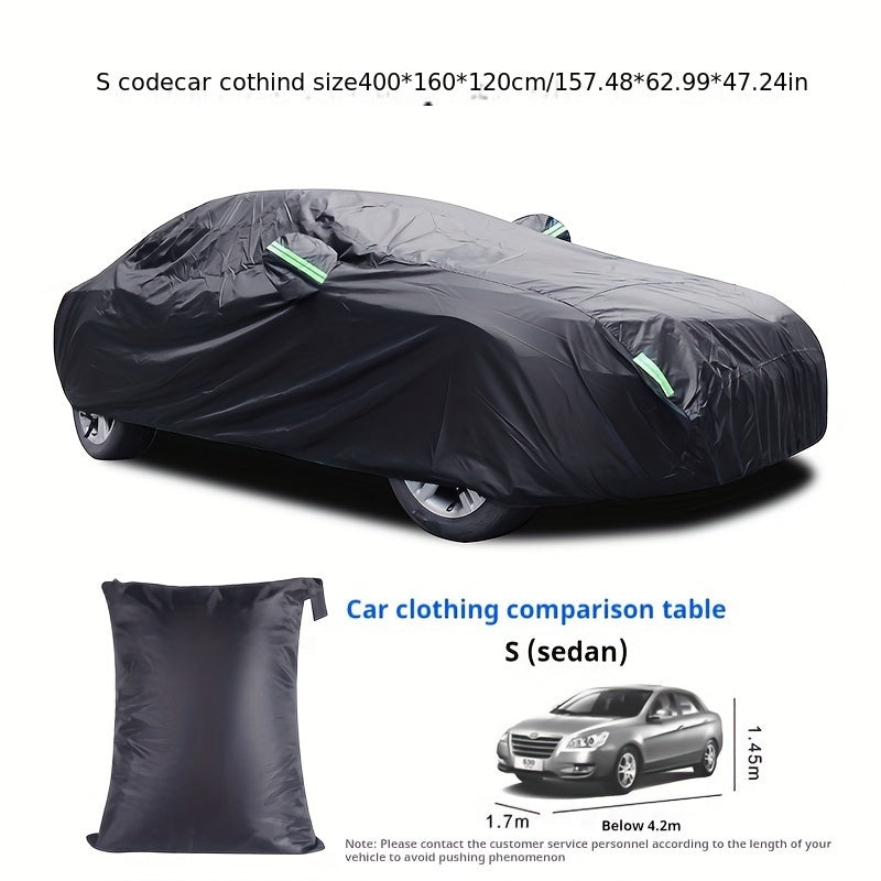The Car Cover Is All Black With A 190T Silver-coated Fabric, Car Cover With Sun Protection, Polyester Reflective Strip Car Cover