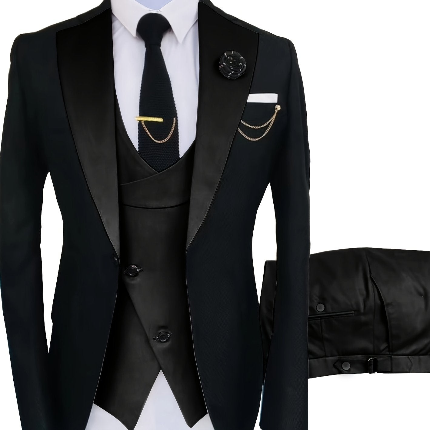 Men's 3pcs Slim Fit Suit Double Breasted Suit Men Formal Suit for Wedding Prom Dinner Party