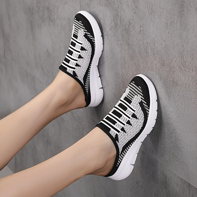 Women's Slip-On Sneakers, Casual Backless Walking Sports Shoes, Breathable & Lightweight Walking Mule Shoes, Plus Size