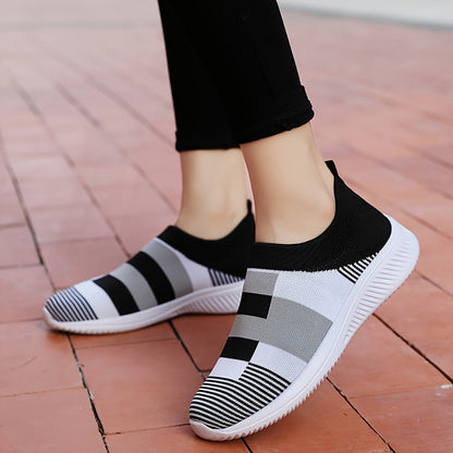 Women's Breathable Knit Sneakers, Casual Slip On Outdoor Shoes, Comfortable Low Top Shoes