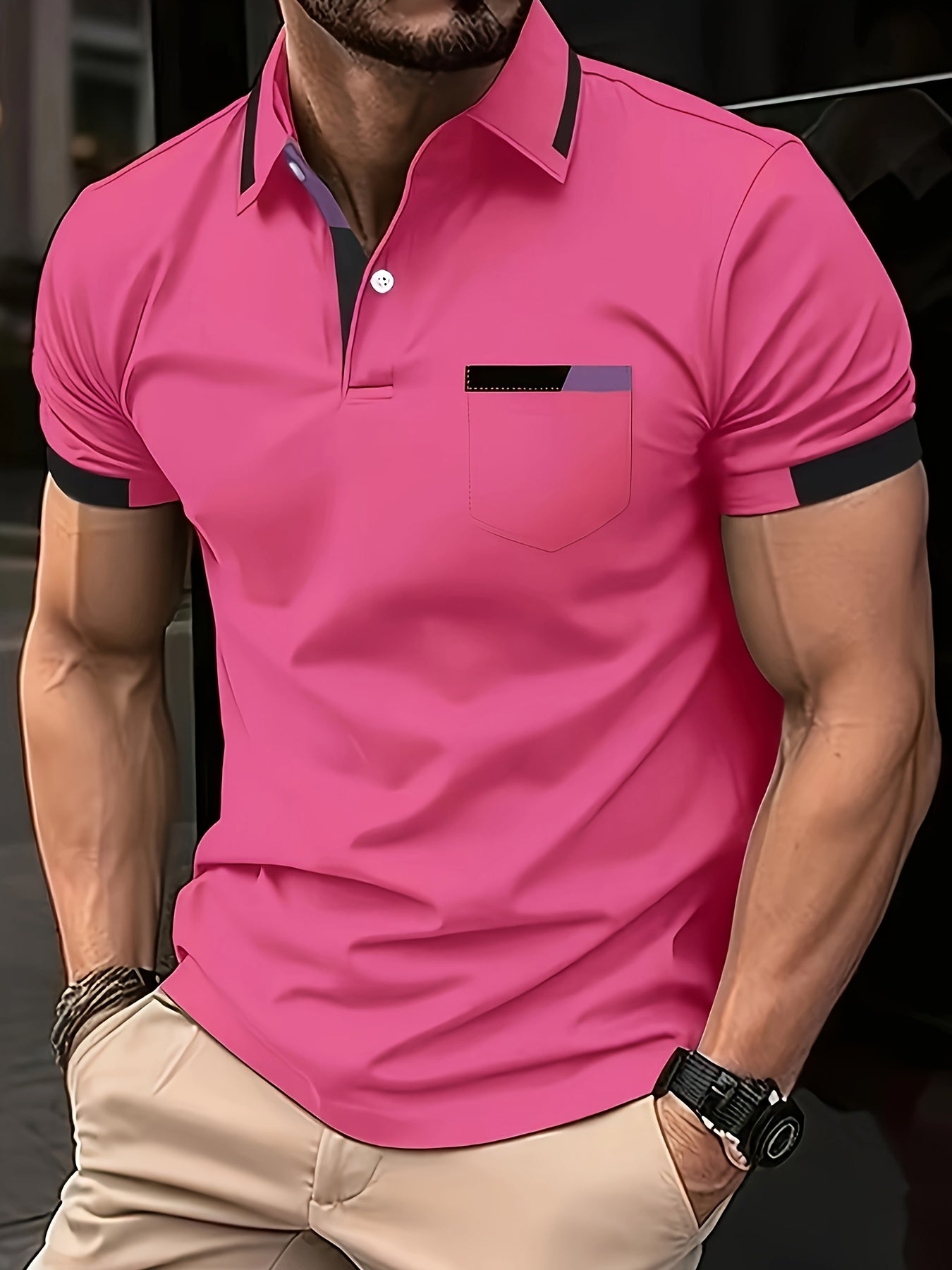 Elegant Men's Color Block Shirt - Casual & Stylish, Short Sleeve, Button Detail, Perfect for Home or Out