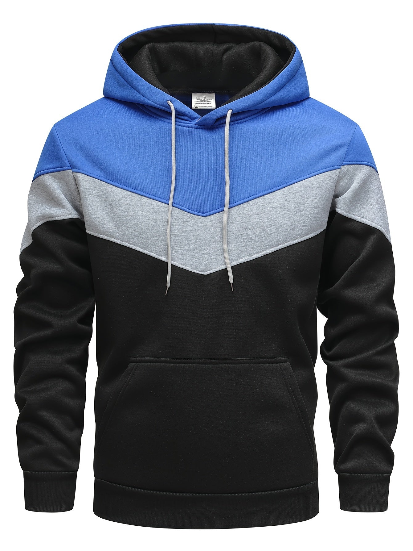 Mens Color Block Hooded Pullover Hoodie - Soft Slight Stretch Polyester Fabric, Long Sleeve, Regular Fit, Contrast Collar, Kangaroo Pocket, Hand Wash Only - Perfect Winter and Fall Streetwear Gift for Him
