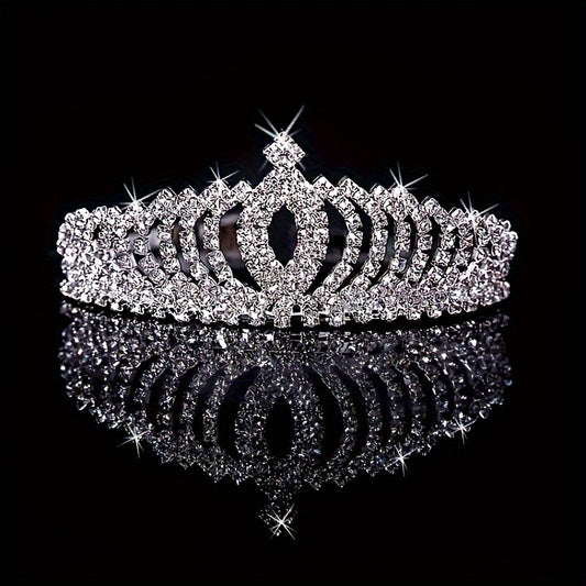 Royal Princess Tiara Headband, Full Rhinestone Crown with Comb, Bridal Wedding Birthday Banquet Hair Accessory, Fashionable Princess Style, 4.92x1.77 inches, Women's Special Occasion Jewelry Accessory Wedding & Birthday Celeb