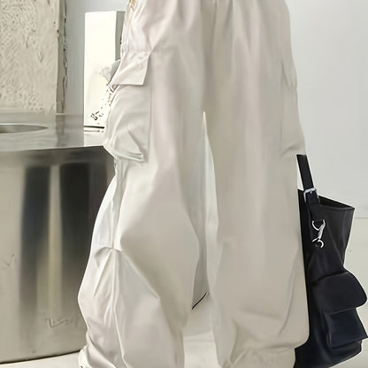 Stylish Wide Leg Cargo Pants with Flap Pockets - Comfortable Drawstring Waist, Relaxed Fit, Breathable Fabric, Perfect for Spring & Summer Outings - Women's Casual Clothing for Everyday Wear