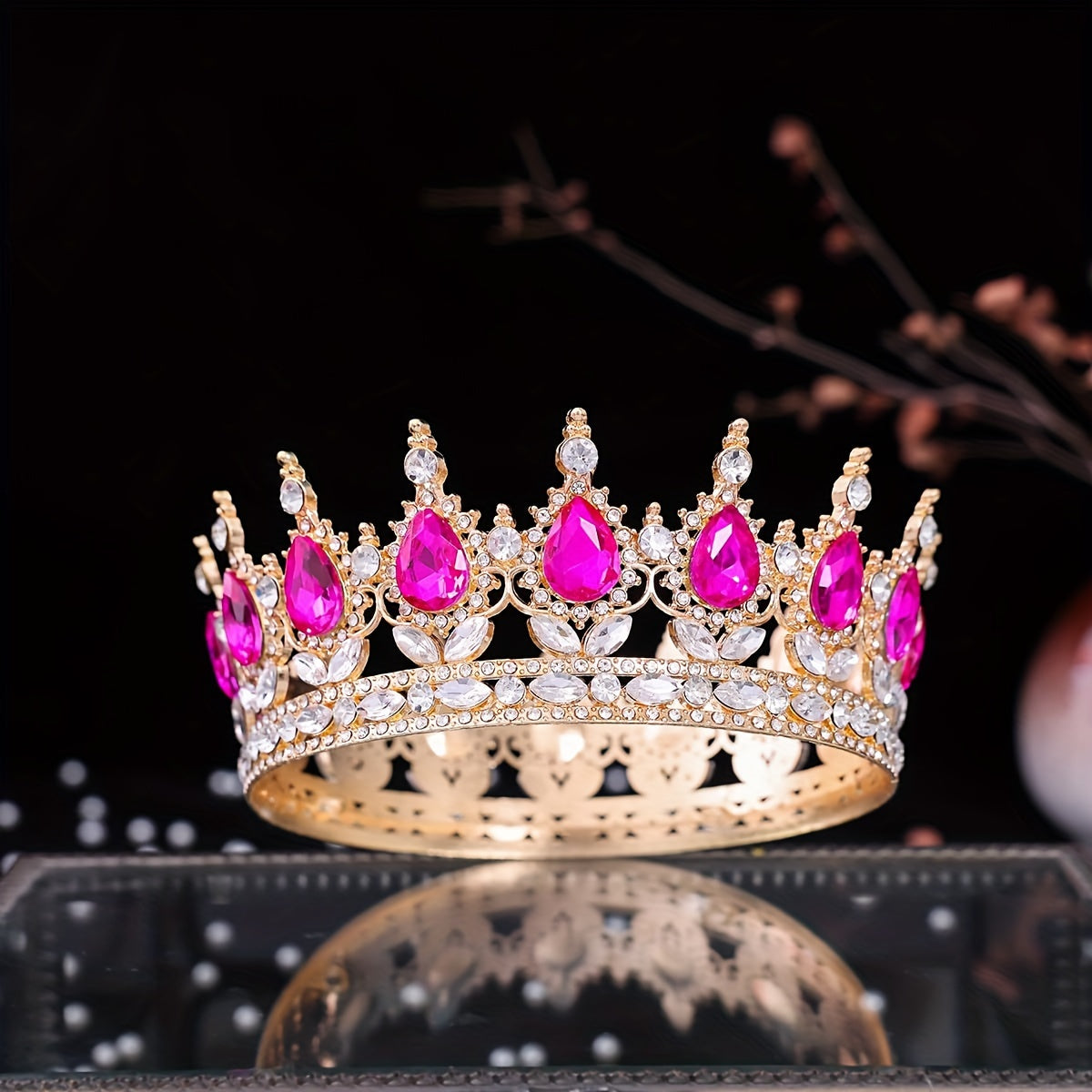 1pc Baroque Style Round Crown Princess Queen's Round Crown Bridal Wedding Birthday Hair Accessories, Retro Style