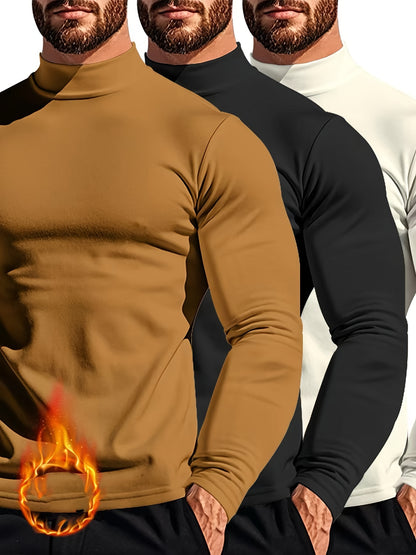 Men's 3pcs Set: Cozy Turtleneck Sweatshirts - Long Sleeve, Casual Pullover for Fall/Winter, Polyester Blend