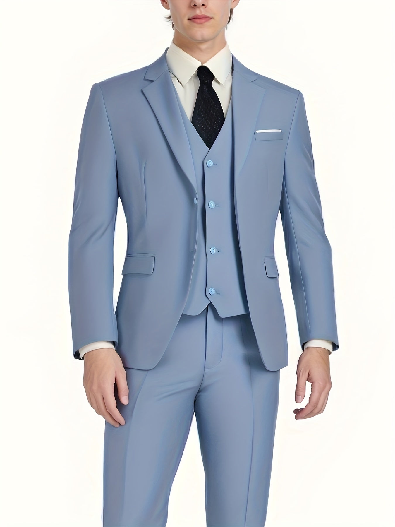 Pyiuhs Men's Suit 3pcs Wedding Party Suits 2 Buttons Slim Fit Tuxedo Set for Men Prom Casual Business for Man Jacket Blazer Vest Pant