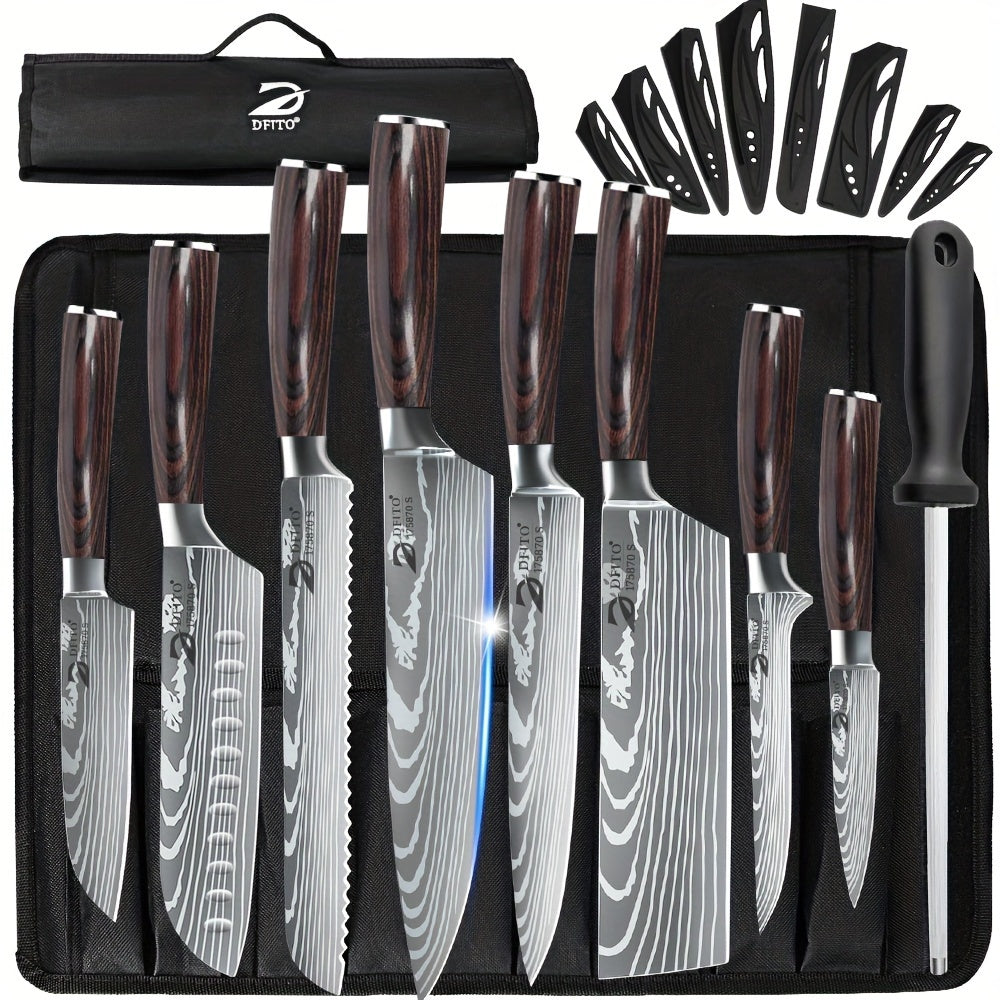 8PCS Sharp Japanese Kitchen Knives Set Professional Chef Knife Santoku Knife, Paring Knife, Cleaver Knife, Utility Knife, Bread Knife, Boning Knife, Butcher's Knife, Vegetable Knife, Fish Filleting Knife, Steak Knife With Sha