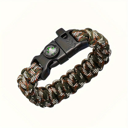 Multi-Functional Paracord Survival Bracelet - Perfect for Outdoor Adventures: Includes Whistle and Compass - Durable Polyester Fiber Construction - Essential for Hiking, Camping, and More