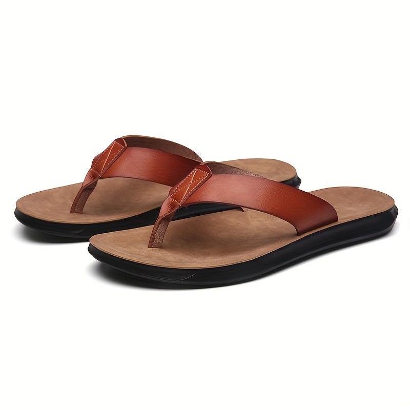 MAGIC LIONS-Comfortable and Durable Brown Men'S Business Casual Slippers - Indoor/Outdoor Beach Sandals.Men'S Synthetic Thong Sandals, Casual Non Slip Flip-flops Shoes ToePost Sandals For Indoor Outdoor Beach, Spring And Summ