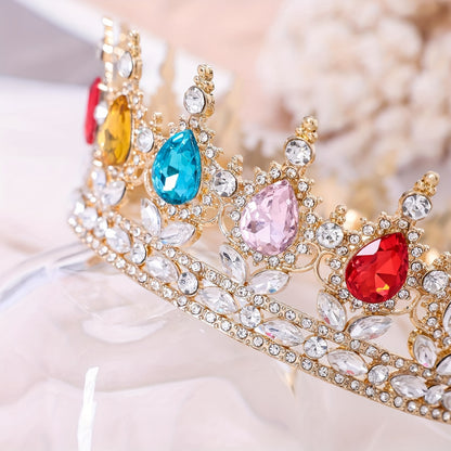 1pc Baroque Style Round Crown Princess Queen's Round Crown Bridal Wedding Birthday Hair Accessories, Retro Style