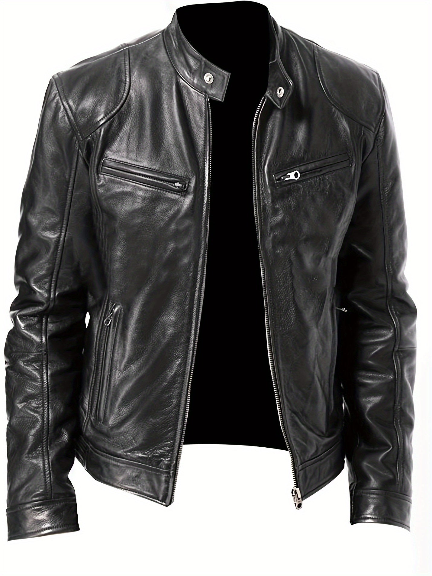 Men'S Large Autumn/Winter Jacket Full Zipper Standing Neck Motorcycle Bomb Jacket Business Bicycle Coat