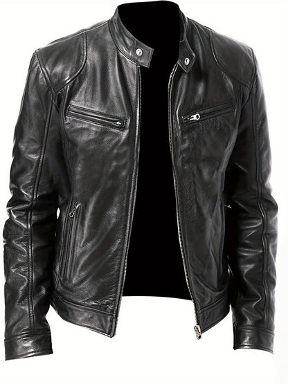 Men'S Large Autumn/Winter Jacket Full Zipper Standing Neck Motorcycle Bomb Jacket Business Bicycle Coat