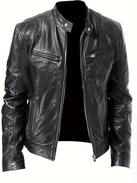 Men'S Large Autumn/Winter Jacket Full Zipper Standing Neck Motorcycle Bomb Jacket Business Bicycle Coat