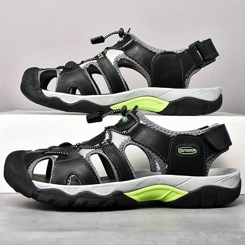 Sandals Men's Outdoor Leather Non-slip Casual Shoes Men's Head Layer Cowhide Summer Baotou Breathable Soft Bottom Beach Shoes Men