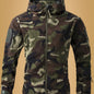 Men's Camouflage Print Softshell Jacket, Multi-Pocket Hooded Coat, Windproof Outdoor Jacket For Hiking And Camping