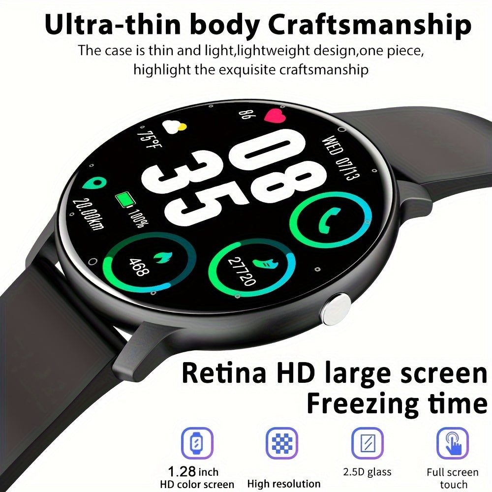Synwoo Smart Watch for Men and Women - 3.25cm Full Touch Screen, Digital Display, Round Dial, Motion Tracker, Alarm Clock, Weather Update, Music Playback, Message Reminder, USB Charging, Rechargeable Lithium Polymer Battery,