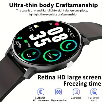 Synwoo Smart Watch for Men and Women - 3.25cm Full Touch Screen, Digital Display, Round Dial, Motion Tracker, Alarm Clock, Weather Update, Music Playback, Message Reminder, USB Charging, Rechargeable Lithium Polymer Battery,