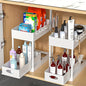 Under Sink Organizer 2 Pack, Kitchen Cabinet Organizer, 2 Tier Sliding Cabinet Basket Organizer Drawer, Multi-Purpose Bath Collection Baskets for Kitchen Under Counter Storage Organizer with 8 Hooks