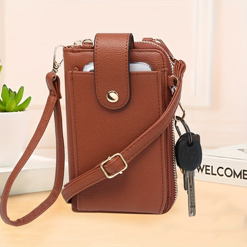 RAGSTO Women's Compact Crossbody Phone Wallet - Chic Mini Shoulder Bag with Adjustable Strap, Multiple Credit Card Slots & Zipper Closure, Black & Brown Geometric Pattern, Perfect Valentine's Day Gift for Her, Casual Crossbod