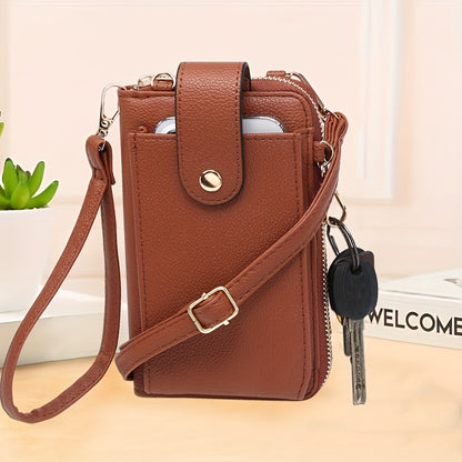 RAGSTO Women's Compact Crossbody Phone Wallet - Chic Mini Shoulder Bag with Adjustable Strap, Multiple Credit Card Slots & Zipper Closure, Black & Brown Geometric Pattern, Perfect Valentine's Day Gift for Her, Casual Crossbod
