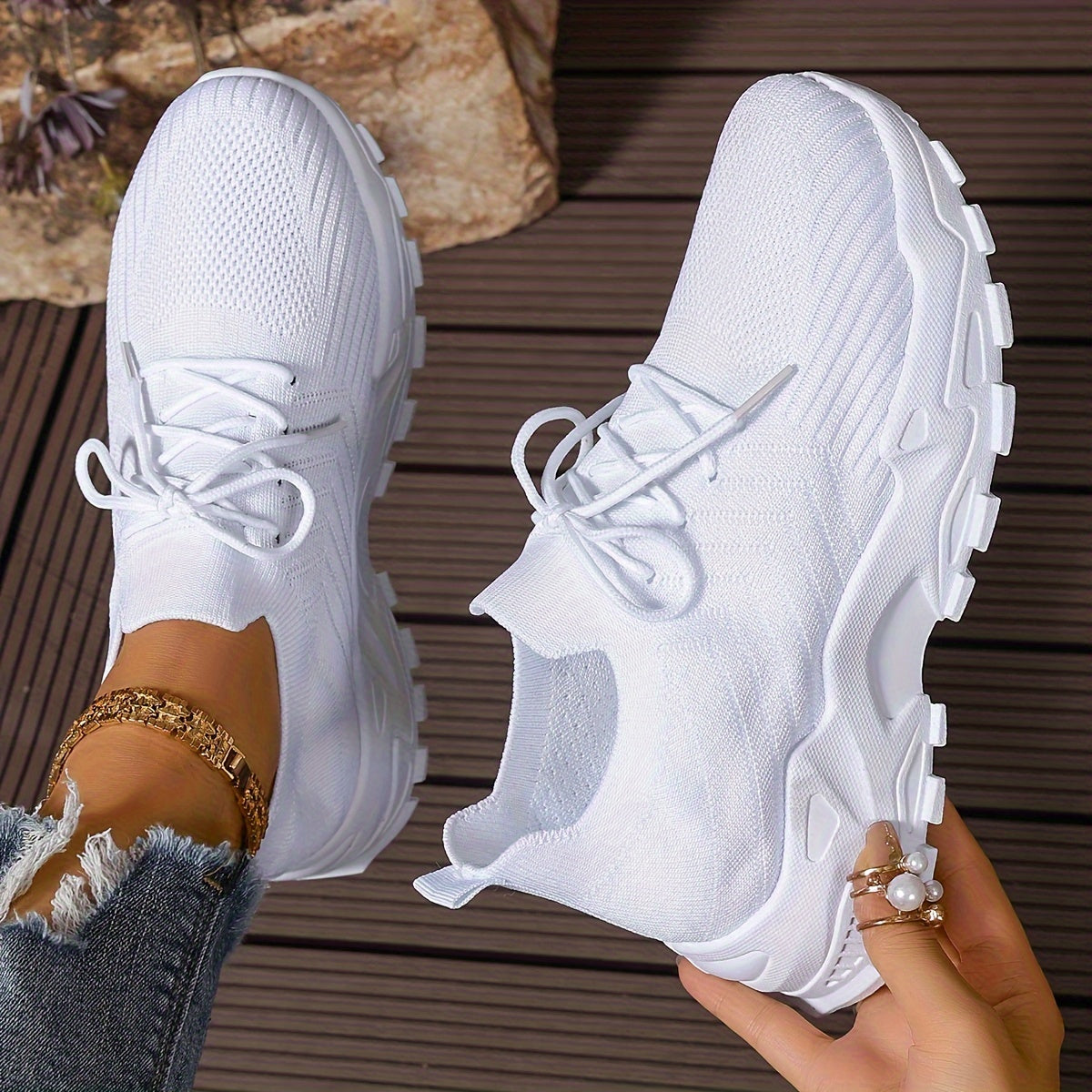 Women's Solid Color Fashion Sneakers - Casual Breathable Mesh Running Shoes with Lace-up Closure, Comfortable All-Season Walking Shoes with Anti-Slip PVC Sole, Low Top Design - Taizhou Exclusive