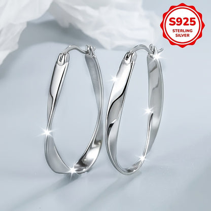 Elegant S925 Sterling Silver Mobius Twisted Design Earrings for Women, Hypoallergenic, Perfect Gift for Girlfriend, Suitable for Daily Wear - 2.9g, Atmospheric, Low Allergy,, Great for Girlfriends, Easter And Mother's Day, Fr
