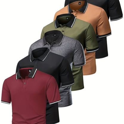 6pcs Short Sleeve Men's Fashionable Lapel Golf T-shirt, Suitable for Tennis and Commercial Entertainment, Ideal Gift