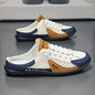 Men'S One Foot Casual Slippers - Breathable PU Upper, Cushioned EVA Insole And Durable PVC Sole, White And Navy Blue With Golden Accents, All Season Indoor/outdoor Shoes Suitable For Daily Wear And Vacation, Fashionable Shoes