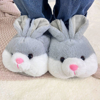 Cozy Bunny Slippers - Plush Indoor/Outdoor Shoes, Cute Gray Rabbit Design with Floppy Ears & Pink Inner Lining, Soft Fabric Upper & Rubber Sole, Perfect for Bedroom or Gift, Outdoor Slippers | Comfortable Slippers | Rubber So