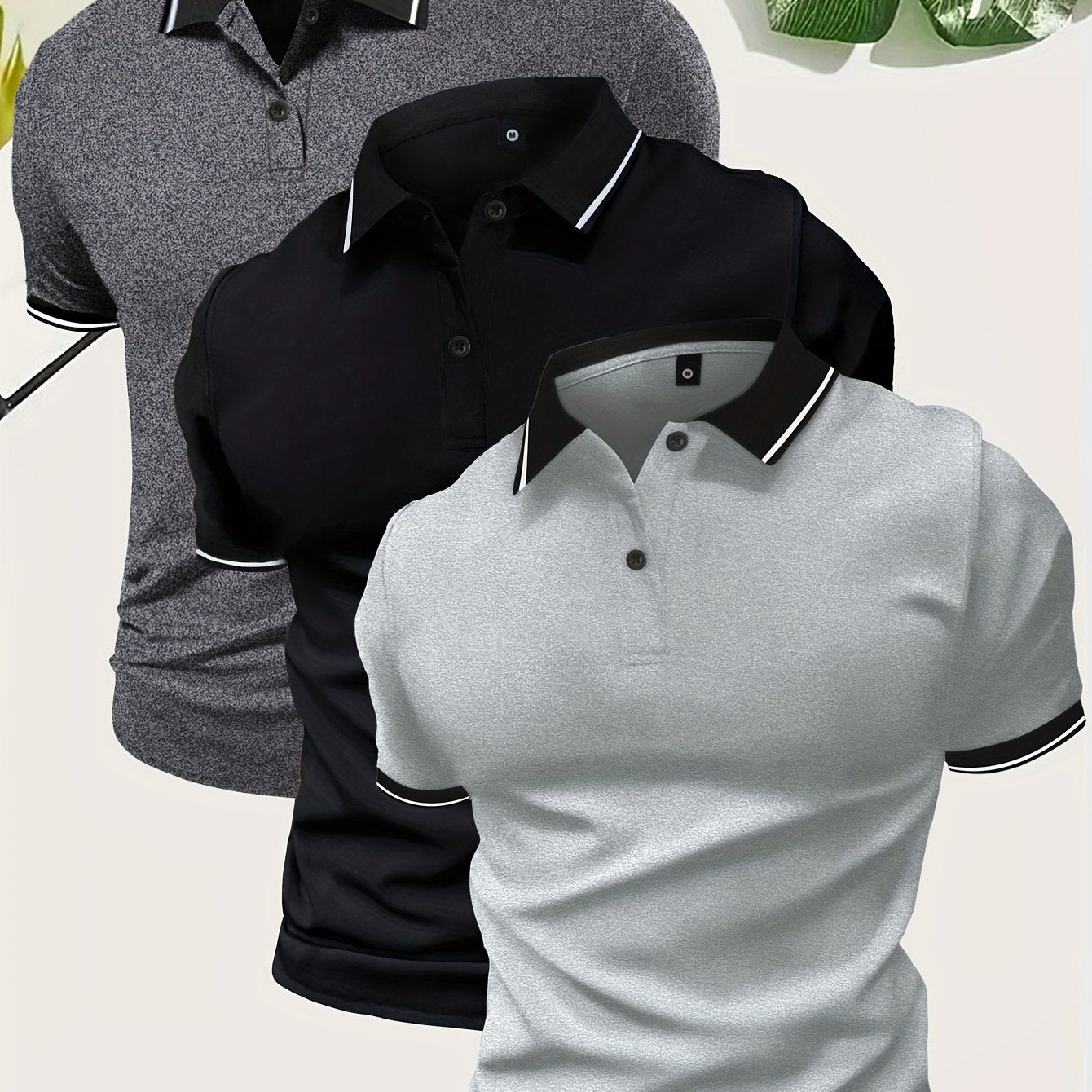 3Pcs Breathable Men's Golf Shirt, Regular Fit V-Neck Short Sleeve Casual T-Shirt for Summer