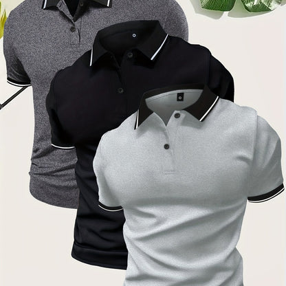 3Pcs Breathable Men's Golf Shirt, Regular Fit V-Neck Short Sleeve Casual T-Shirt for Summer