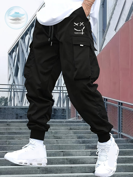 Street Style Men's Casual Non Stretch Footed Cargo Pants With Drawstring For Casual Daily Wear, Spring And Fall