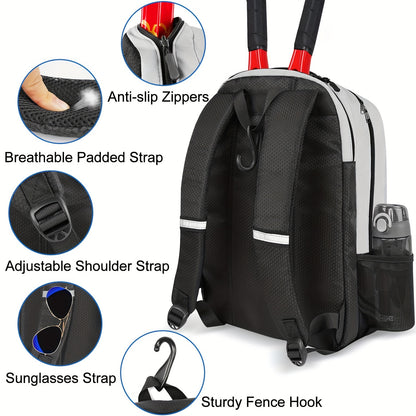 Large Capacity Tennis Badminton Backpack For Men  Women, Waterproof Ball Bag With Insulated Pocket And Ventilated Shoe Compartment, Hold 1-2  Racket Storage Sports Bag, Nice Thanksgiving, Christmas, New Year's gifts