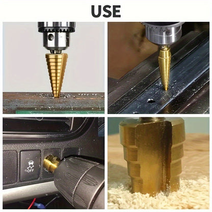 3pcs Titanium-Coated High-Speed Steel Step Drill Bit Set for Wood & Metal - Durable, Multi-Functional & Efficient
