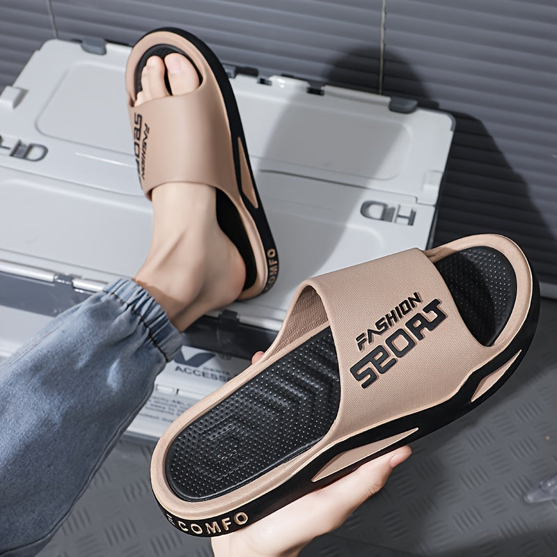 Fashion Mens Sport Slides - Sport Sandals & Slides With Anti-Slip Sole - Trendy Men'S Alphabet Design Slippers - Ideal For Spring And Summer Beach