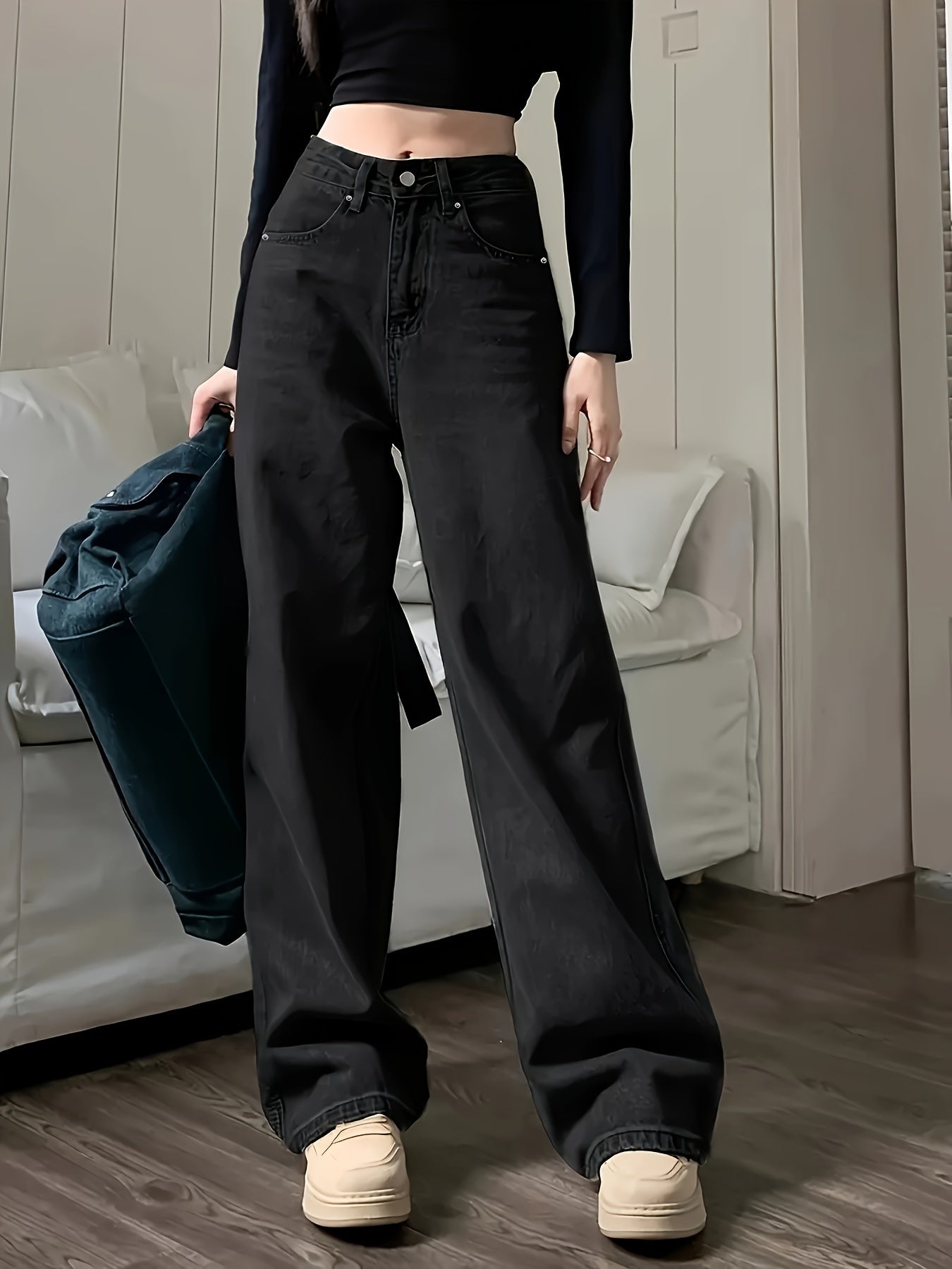 Vintage Loose Straight Leg Jeans With Multi Pockets, Casual Versatile Denim Pants For Women, Women's Clothing & Denim
