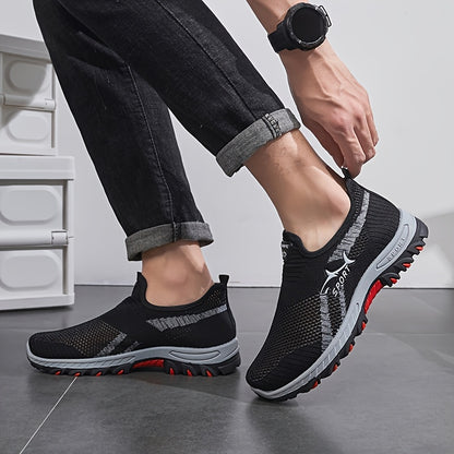 Men's Slip On Mesh Breathable Non Slip Sneakers, Durable Comfy For Spring Summer Outdoor Hiking Camping Climbing