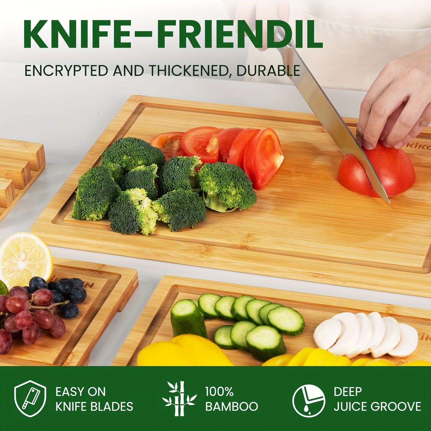 4pcs Oversized Bamboo Cutting Board, Equipped With Cutting Board Rack, Kitchen Gadgets, Juice Groove, Knife Friendly, Invisible Handle, Multifunctional Board, The Best Gift For Family, Friends And Relative. Valentine'S Day, H