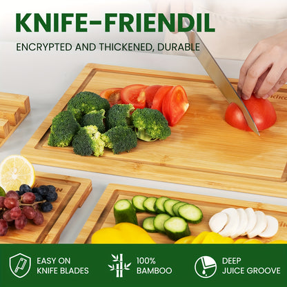 4pcs Oversized Bamboo Cutting Board, Equipped With Cutting Board Rack, Kitchen Gadgets, Juice Groove, Knife Friendly, Invisible Handle, Multifunctional Board, The Best Gift For Family, Friends And Relative. Valentine'S Day, H