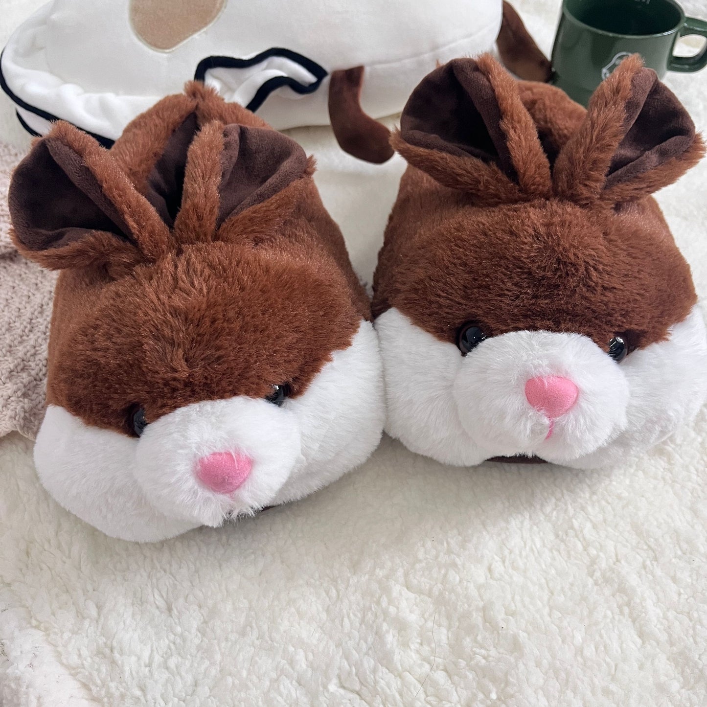 Cozy Bunny Slippers - Plush Indoor/Outdoor Shoes, Cute Gray Rabbit Design with Floppy Ears & Pink Inner Lining, Soft Fabric Upper & Rubber Sole, Perfect for Bedroom or Gift, Outdoor Slippers | Comfortable Slippers | Rubber So