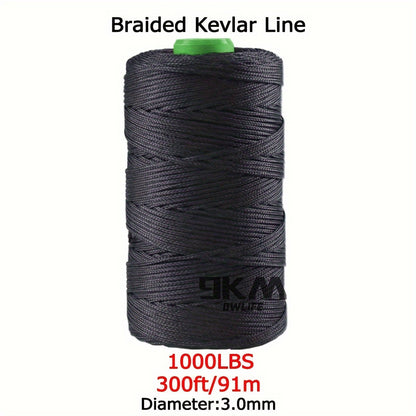 9KM Braided Kevlar Line, Black 22.68-680.39 KG Fishing Assist Rope, High Strength Kite Flying Line, Outdoor Camping Hiking Refractory Rope